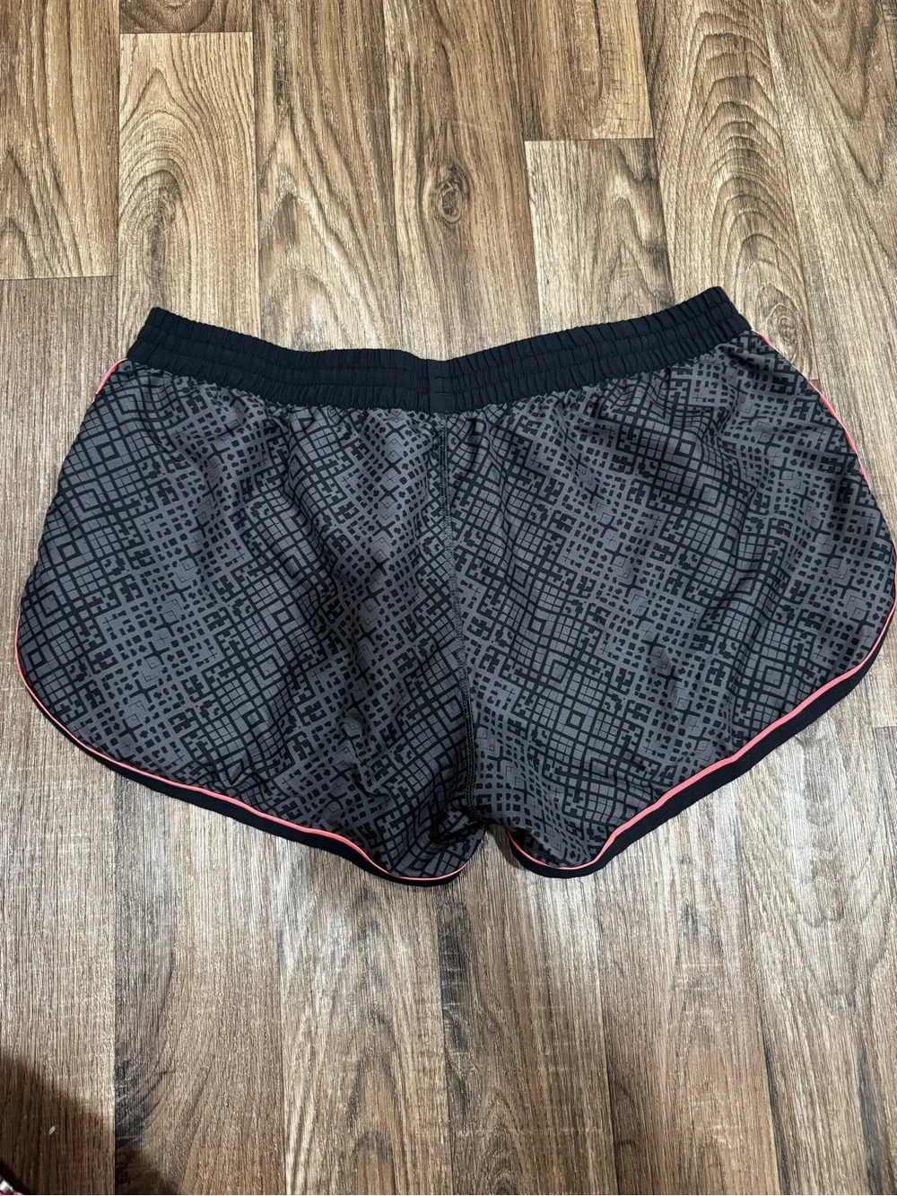 Under Armour Black Geo-Print Athletic Shorts with Pink Trim